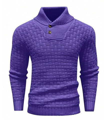 Logd - Herren Pullover mit Schalkragen und Knopfdetail