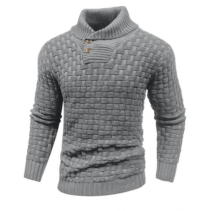 Logd - Herren Pullover mit Schalkragen und Knopfdetail