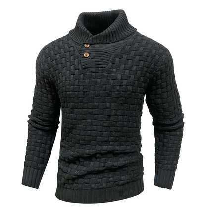 Logd - Herren Pullover mit Schalkragen und Knopfdetail