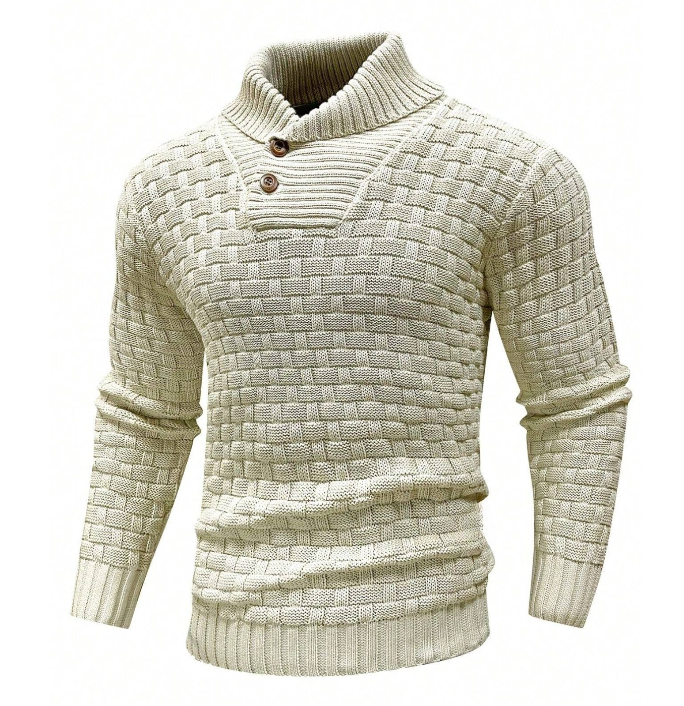 Logd - Herren Pullover mit Schalkragen und Knopfdetail