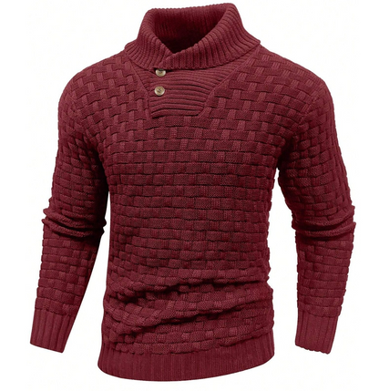 Logd - Herren Pullover mit Schalkragen und Knopfdetail