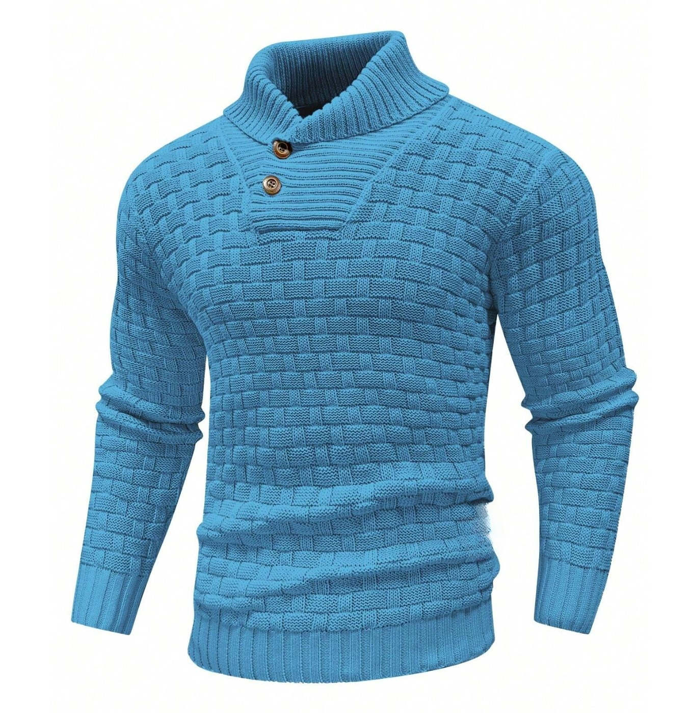 Logd - Herren Pullover mit Schalkragen und Knopfdetail