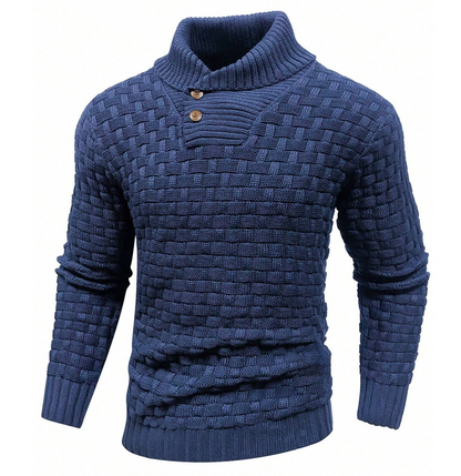 Logd - Herren Pullover mit Schalkragen und Knopfdetail