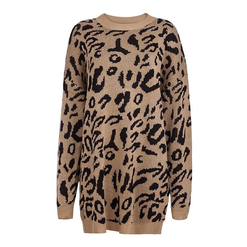 Hirdis - Legerer Leopardenmuster-Pullover Langarm