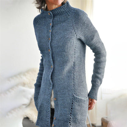 Kugja - Longcardigan für Damen mit Stehkragen und Knopfleiste