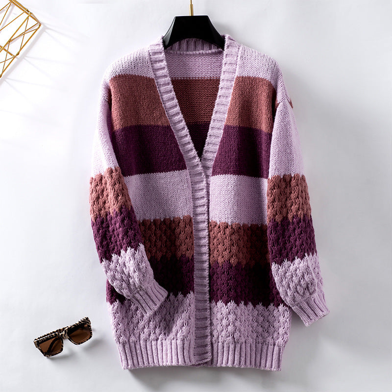 Ruossa - Kontrastfarben Gestreifter Strickcardigan für Damen