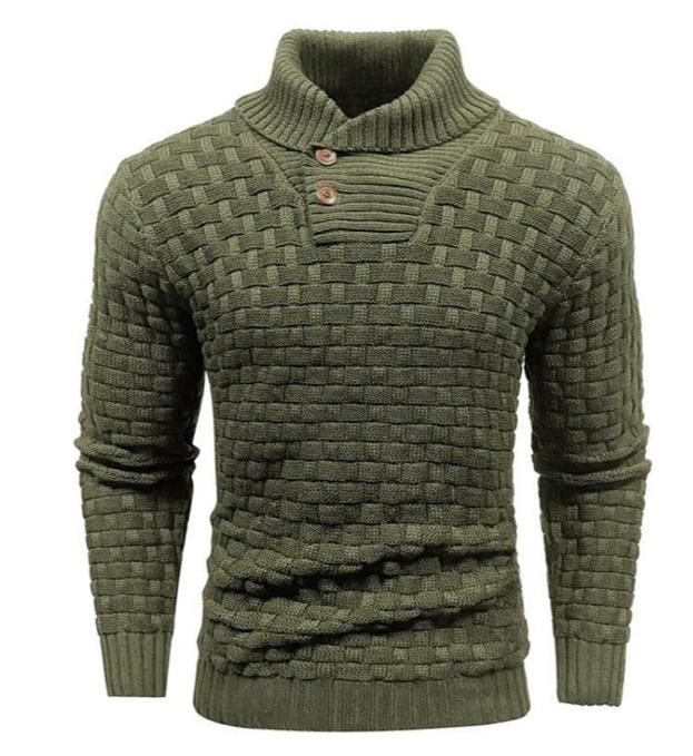 Logd - Herren Pullover mit Schalkragen und Knopfdetail