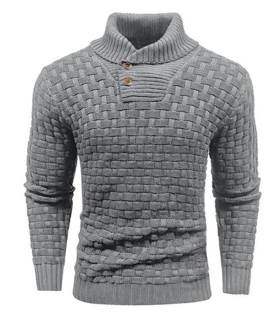 Logd - Herren Pullover mit Schalkragen und Knopfdetail