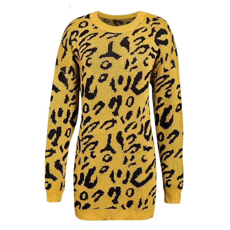 Hirdis - Legerer Leopardenmuster-Pullover Langarm