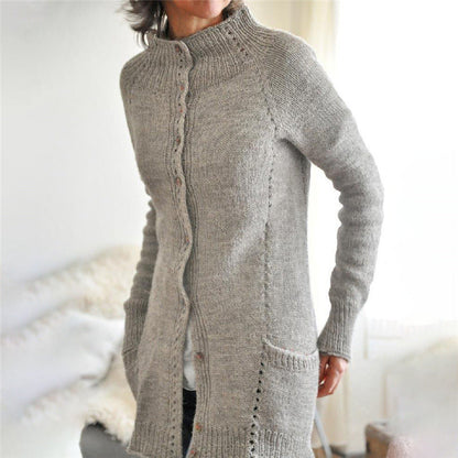 Kugja - Longcardigan für Damen mit Stehkragen und Knopfleiste