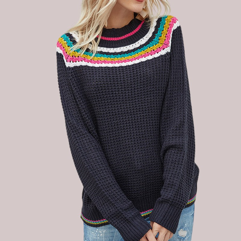 Hrima - Damen Pullover mit Waffelstrick und Kontraststreifen