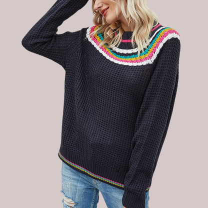 Hrima - Damen Pullover mit Waffelstrick und Kontraststreifen