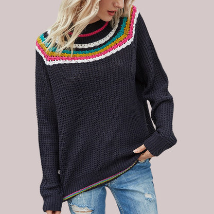 Hrima - Damen Pullover mit Waffelstrick und Kontraststreifen