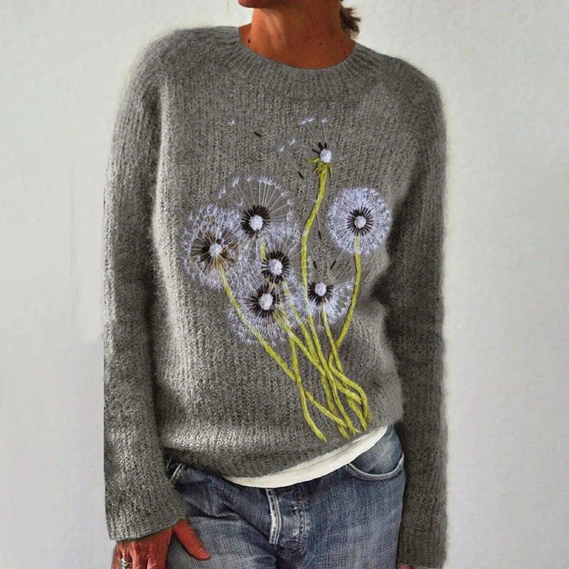 Glodi - Rundhals Pullover mit Blumenstickerei