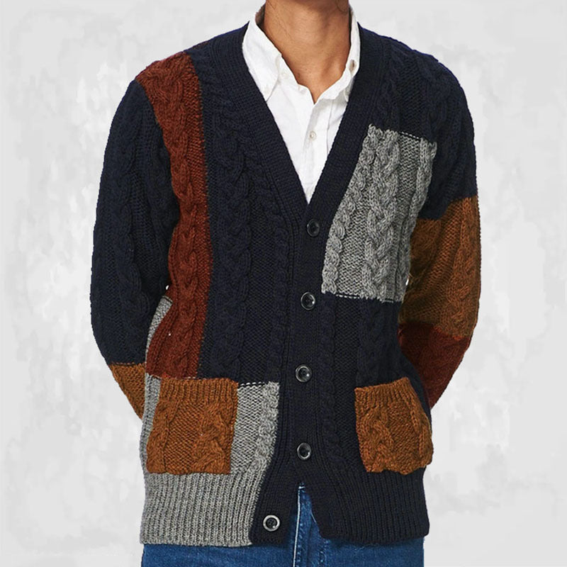 Metinn - Herren Patchwork Kabelstrick Cardigan