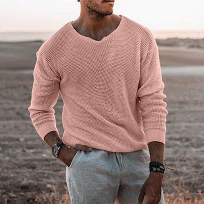 Finn - Herren Strickpullover mit V-Ausschnitt und Waffelmuster