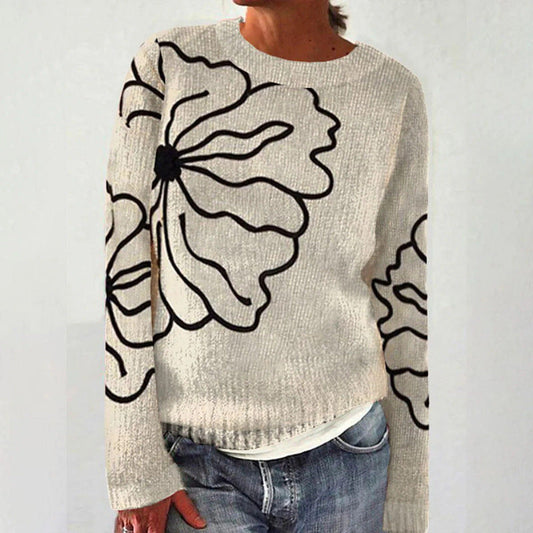 Glodi - Rundhals Pullover mit Blumenstickerei