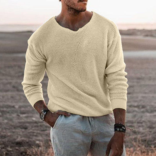 Finn - Herren Strickpullover mit V-Ausschnitt und Waffelmuster